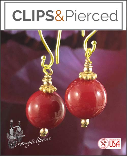 Elegant Red Classic Round Beads Clip On Earrings