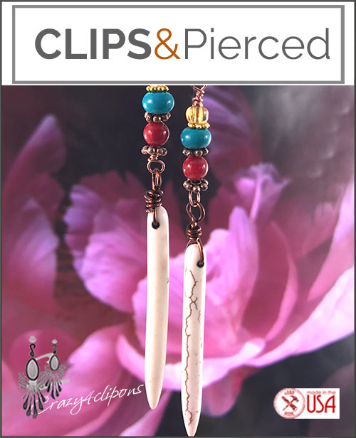 White Summer Long Beaded Clip On Earrings