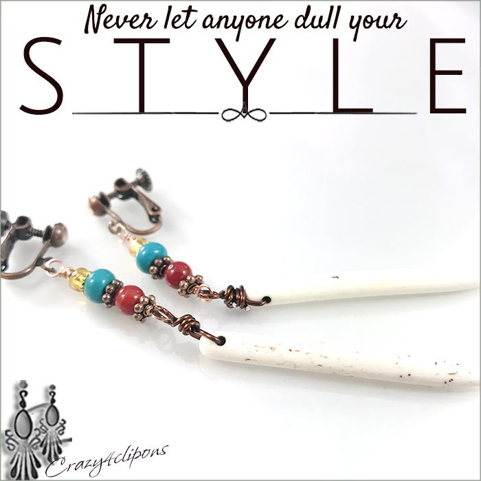 White Summer Long Beaded Clip On Earrings