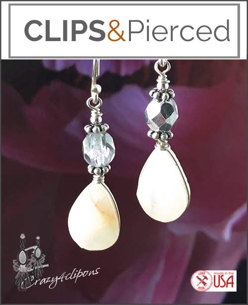 White Quartz Clip On Earrings