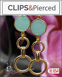 Timeless Glamour: Green Chalcedony Drop Clip Earrings