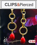 Radiant Glamour: Gold Hoops & Red Teardrops Clip Earrings
