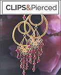 Golden Hoop with Rubies Earrings | Clips & Pierced