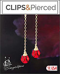 Beautiful Gold & Red Long Linear Earrings. Clip on & Pierced