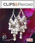 Glamorous Sterling Silver Pearls & Crystal Clip Earrings