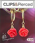 Red Roses Delight: Hoop-On Spring Earrings for Flower Lovers