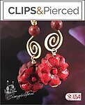 Bold & Spicy Red Cinnabar Floral Clip Earrings