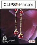 Elegant: Red Crystal Dangling Clip On Earrings in Gold Filled Design.