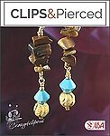 Glamorous Tiger Eye and Swarovski Crystal Clip On Earrings