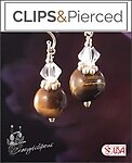 Elegant Petite Swarovski and Tiger-Eye Clip Earrings