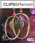 Bronze Hoop Clip Earrings with Coral Beads and Leaves