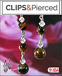 Eclectic - Tiger eyes and Crystal Clip On Earrings