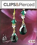 Radiant Greens: Emerald Crystal Dangling Clip Earrings