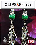 Boho Elegance Green Jade Silver Feather Cluster Earrings